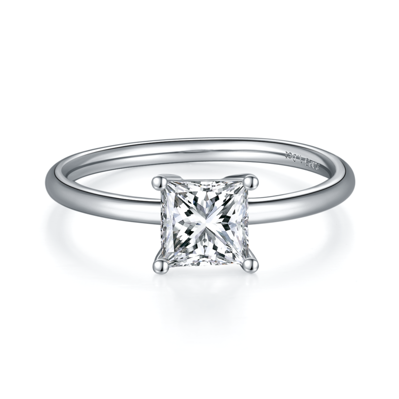 Classic正方形S925银镀白金MoissaniteWomen's Ring1.0ctD级